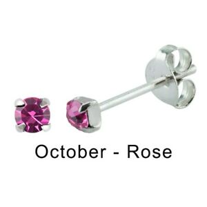 Birthstone Crystal Earrings Sterling Silver – October Rose