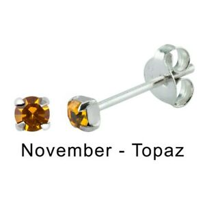 Birthstone Crystal Earrings Sterling Silver – November Topaz